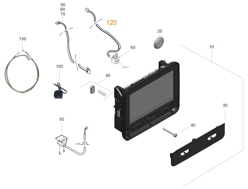 Vue éclatée de la commande pour chauffage et clim camping-car - iNet X Panel Truma